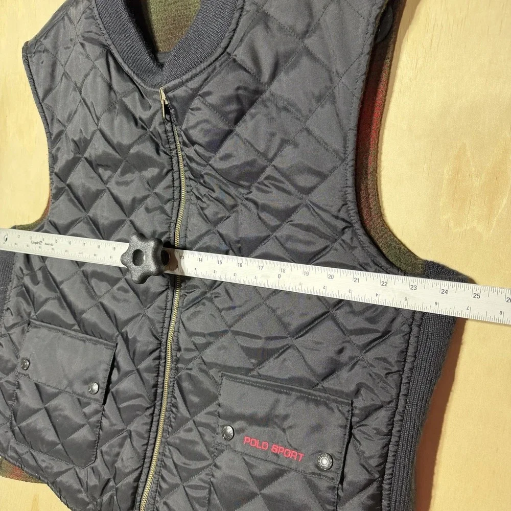 Vintage Polo Sport Ralph Lauren Reversible Vest Wool Plaid Quilted Men's XL